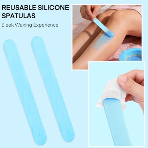 2Pcs Silicone Wax Pot Liner, Yofuly 17oz Wax Silicone Bowls with Two Spatula Sticks, Blue Wax Warmer Liners for Women Hair Removal, Esthetician Waxing Supplies Accessories