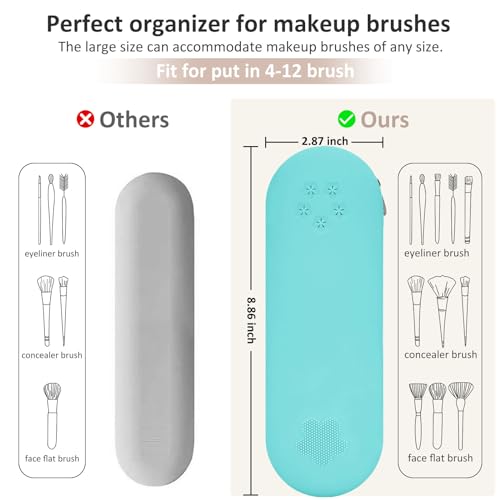 Travel Makeup Brush Holder, Silicone makeup brush bag with Zipper, Portable Makeup Brush Pouch Cosmetic Bag, Large Makeup Brush Travel Case for Daily Work or Gift