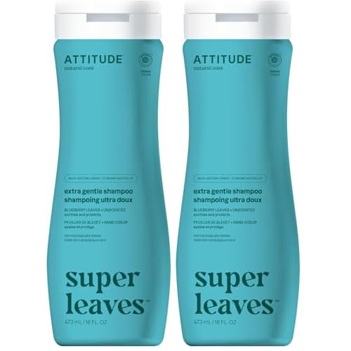 ATTITUDE Extra Gentle Hair Shampoo,EWG Verified,Soothes Dry Scalp,Naturally Derived Ingredients,Vegan and Plant Based,Unscented,16 Fl Oz,(Pack of 2)