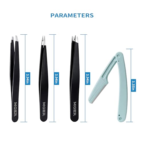 MGER Tweezers Set - Professional Stainless Steel Tweezers for Eyebrows - Great Precision for Facial Hair, Splinter and Ingrown Hair Removal