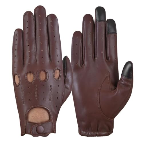 Men's Touchscreen Genuine Leather Driving Gloves,Classic Knuckle Cut Design,Breathable Fit Gloves