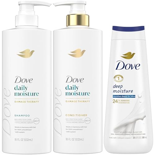 Dove Daily Moisture Shampoo & Conditioner Set with Deep Moisture Body Wash ? Deep Hydration for Revitalizing Dry Hair and Skin (3-Piece Set)