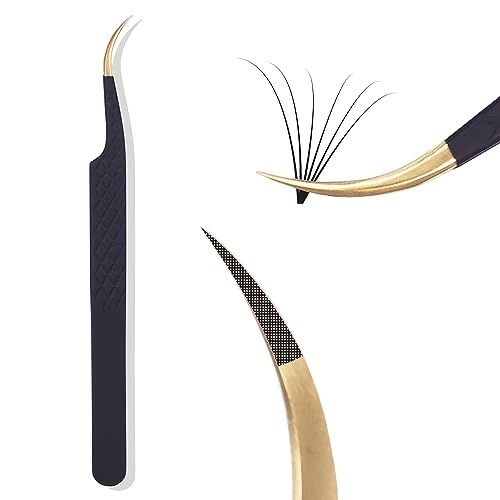 Camillash Fiber Tip Lash Tweezers For Eyelash Extension,Best Volume Professional Tech Tweezers,Artist Boot Isolation Fanning Nano Grip Precision Tools Supplies 90 45 Degree BlackCurved)