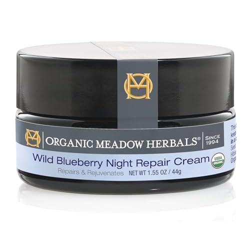 Organic Meadow Herbals Wild Blueberry Night Repair Cream (1.55 oz.) USDA CERTIFIED ORGANIC. Nourishes & rejuvenates. Woman-owned & Operated Since 1994.