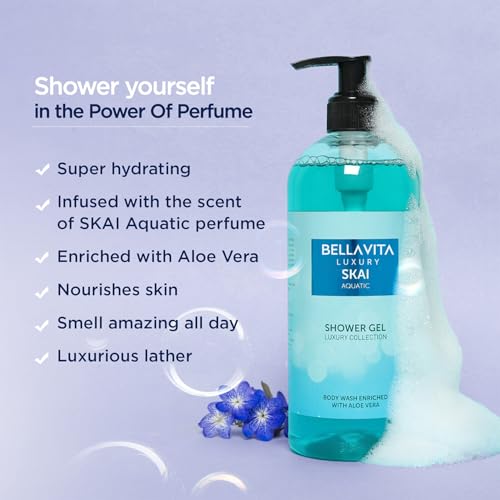 Bella Vita Luxury Skai Aquatic Body Wash Shower Gel for Men and Women | 500ml | Unisex Bodywash with Aloe Vera Extract | Deep Cleansing, Hydrating, Moisturising | Suitable for All Skin Types