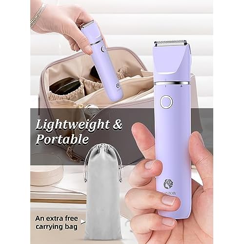 Bikini Trimmer and Shaver Kit for Women - 2-in-1 Wet/Dry Electric Body Hair Trimmer Facial Hair Removal Cordless Waterproof Bikini Shaver Razor for Face Lip Chin Pubic Underarm Legs (Purple)