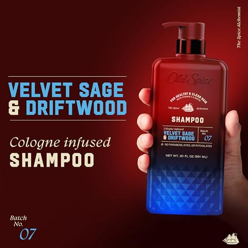 Old Spice Men's Shampoo, The Spice Alchemist Collection, 24/7 Cologne-Infused Velvet Sage & Driftwood Scent, Free of Parabens & Phthalates, 21.9 fl oz