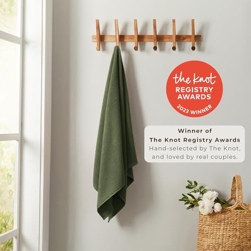Great Bay Home 100% Cotton 12-Pack 13x13 Wash Cloth - Absorbent, Quick-Drying, Durable Face Towels for Bathroom Decor - Low-Twist, Two-Ply Fibers (Forest Green)