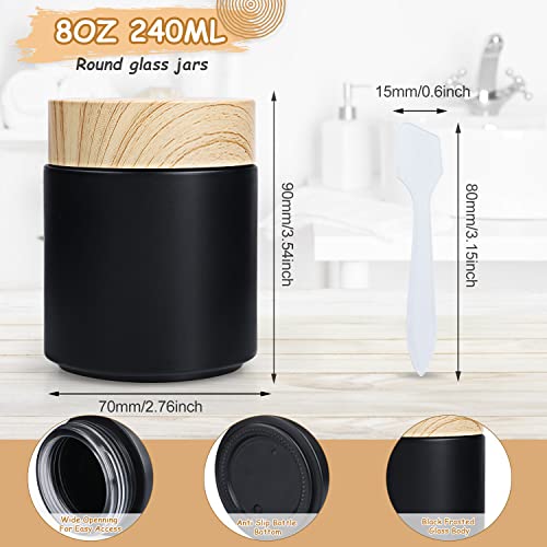 Furnido 6 Pack 8 oz Black Round Glass Jars,Empty Glass Cosmetic Containers with Plastic Wood Grain Lid,Inner Liners for Lotion,Powders,Ointments,Storage Creams,Candle Making