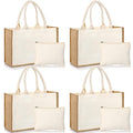 Sweetude 4 Set Jute Burlap Tote Bag with Canvas Makeup Pouch Reusable DIY Craft Blank Gift Bags for Wedding Bridesmaid(Beige)