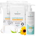 Noleo Organic Cotton Pads with 3-in-1 Diaper Care - 240ct Extra Large & Pressed Cotton Squares 3.54x4.33in Pads - 8oz All in One Baby Cleanser, Baby Lotion & Diaper Rash Cream