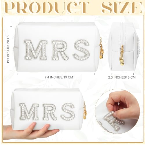 Xtinmee Personalized Initial Wedding Bride Slippers MRS Pearl Letter Makeup Bag Bridal Shower Gifts for Wedding Day (V)