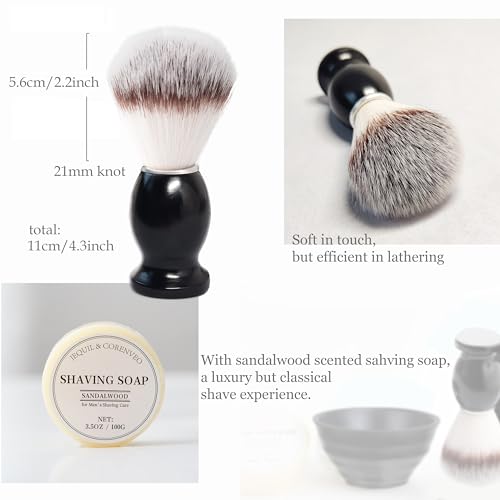 JEQUIL&CORENVEO Shaving Brush Set for Men, 4pcs Synthetic Shaving Brush with Shaving Soap, Stand and Shaving Bowl
