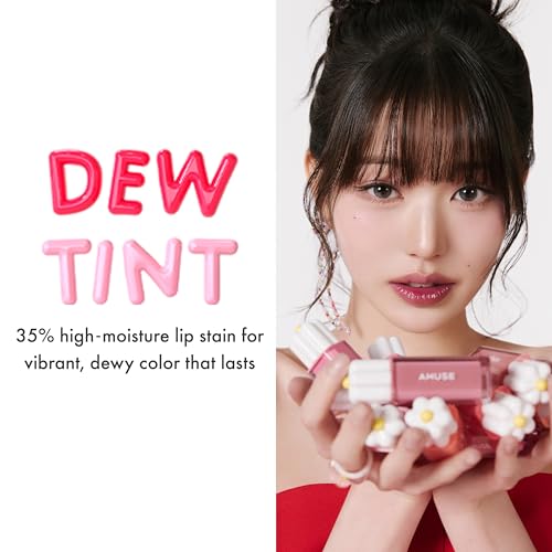 Amuse SEOUL Daisy Flower Dew Tint 12 SUNDAY | 35% High-moisture Water Tint, Long-lasting, Vitamin E Acetate, Moisturizing, No Peel Off, Lip Treatment, Non Sticky, Korean Lip Tint for Dry Lips