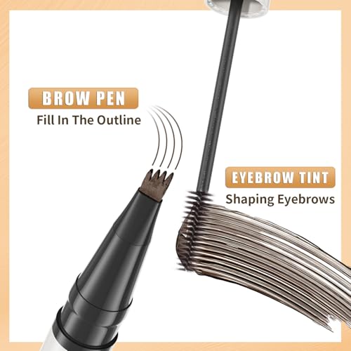 4-Fork Tip Microblading Eyebrow Pen - 2-in-1 Waterproof Eyebrow Pencil, Long-Lasting Natural Hair-Like Brows, Smudge-Proof & Easy to Use (With Tint 01#Light Brown)