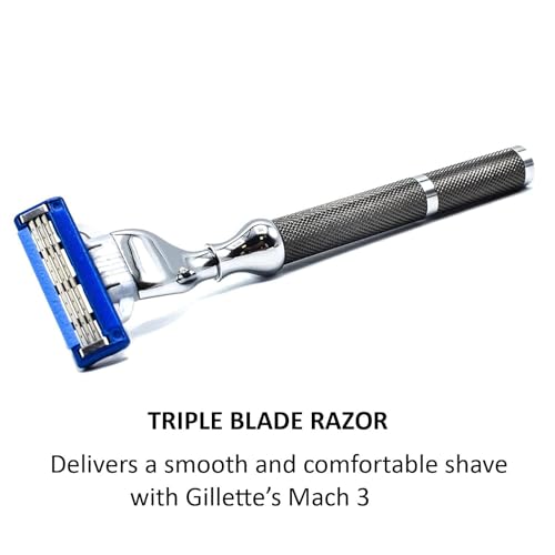 Parker 42M All-Metal Triple Blade Razor in Graphite Gray - Compatbile with Gillete Mach 3 Cartridge Refills ? Deluxe Brass-Frame, Textured Grip Handle for Triple Blade Shaving