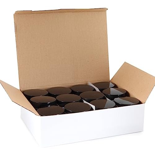 Vivaplex, 12, Amber, 4 oz, Round Glass Jars, with Inner Liners and black Lids (Pack of 2)