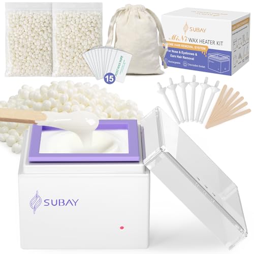 SUBAY Nose Wax Kit, Cordless Mini Wax Warmer for Ear Eyebrow Hair Removal, Waxing Kit for Women Men with 100g Beads, 6 Nose Sticks, 6 Applicators, Storage Bag, Rechargeable Machine for Face Waxing