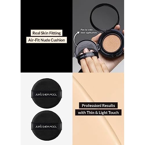 JUNG SAEM MOOL Essential Skin Nuder Longwear Cushion 0.98 Fl Oz, Refill Included, 24H Lasting Cushion Foundation with High Coverage, Semi-Matte Natural Finish, Korean Foundation Makeup (Medium Deep)