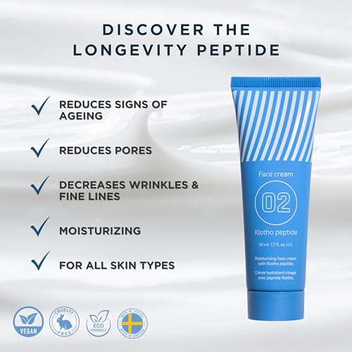 EiE 02 Klotho Peptide Cream Face Moisturizer ? Rare Groundbreaking Peptides Face Cream for Women with Hyaluronic Acid, Sagging Skin, Fine Lines and Wrinkles Treatment, Made in Sweden, 1.7 fl. Oz