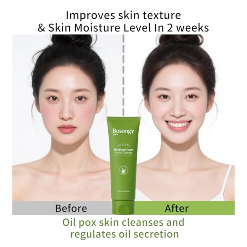 Moisture Foam Facial Cleanser, Korean Skincare Gentle Amino Acid Face Wash with Aloe Vera &Glycerin, Makeup Remover and Hydrating Soothing Cleanser for All Skin Types, 120ml (4.05 fl.oz.)