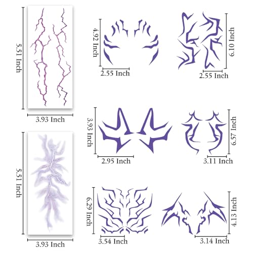 8PCS Ombre Patterns Temporary Tattoo, Purple Tattoos Realistic Body Art for Hunter Costume accessories, Cosplay, and Party Makeup