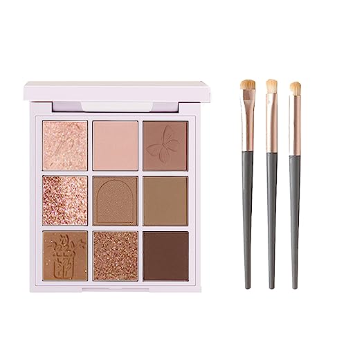 LAVENDER 9 Colors Eyeshadow Palette - Matte & Shimmer Nude Earthy Tone Glitter Long-Lasting British Tea Style Blushed With 3 Brushes