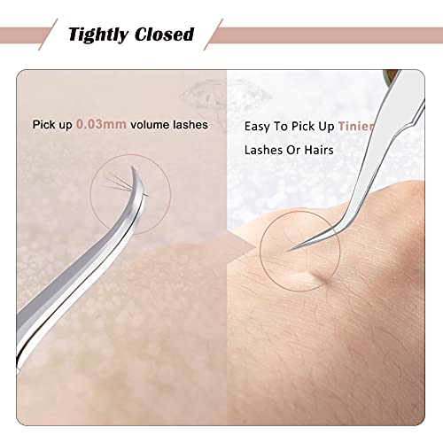 Lash Tweezers for Eyelash Extensions, Lankiz Eyelash Tweezers for Lash Extensions Stainless Steel Straight and Curved Volume Lash Tweezers Set Kit (2PCS-Rose)