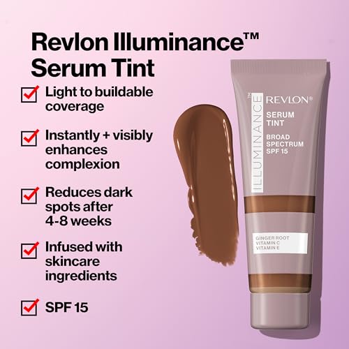 Revlon Illuminance Tinted Serum, Triple Hyaluronic Acid, Evens Out Skin Tone Over Time and Hydrates All Day, SPF 15, 209 Buff Beige, 0.94 fl oz.