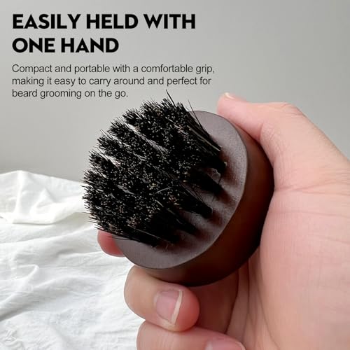 Men's Beard Brush, Small Round Wooden Handle, Sophisticated Boar Bristles