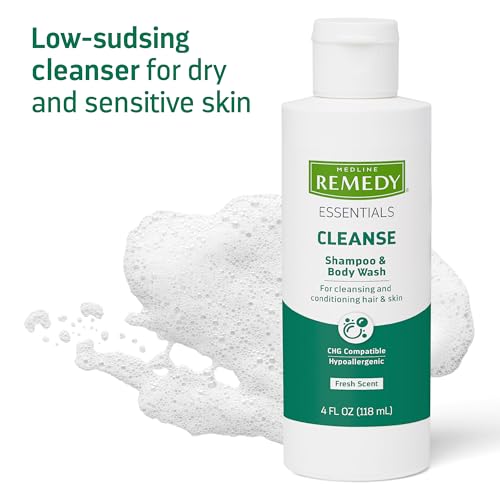 Medline Remedy Essentials Shampoo and Body Wash (4 fl oz), Full Body Cleanser with Aloe, For Adults & Elderly, Easy Rinse Gel for Bath, Shower or Bedside Bathing - 60 Count