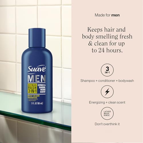 Suave Men¡¯s 3-in-1 Shampoo, Conditioner, & Body Wash, Travel-Size 6-Pack, Citrus Rush, 3 Oz Ea