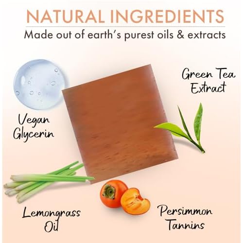 Persimmon Soap Bar for Body Odor Control ? Purifying Deodorizing Body Wash with Japanese Persimmon & Green Tea Extract for Eliminating Body Odor ? Deodorant Soap for Skin Brightening (2 Pack)