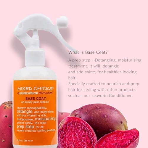 Mixed Chicks Base Coat Curl Primer Spray ? Detangling Anti-Frizz Pre-Styling Treatment with Prickly Pear & Brazil Nut Oils ? Heat Protection for Curly, Coily & Wavy Hair ? 9 oz