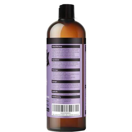 velona Pure Castile Soap - 16 Fl oz | Mild & Gentle | Face, Hand, Hair, Body Wash, Laundry | Lavender Essential Oil