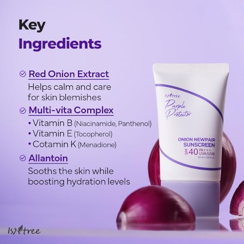 ISNTREE Onion Newpair Sunscreen 50ml, 1.69 fl.oz | SPF 40 | Korean Skincare | Hydrating Sun Protector | Evens Skin Tone | Purple Sunscreen | Broad Spectrum