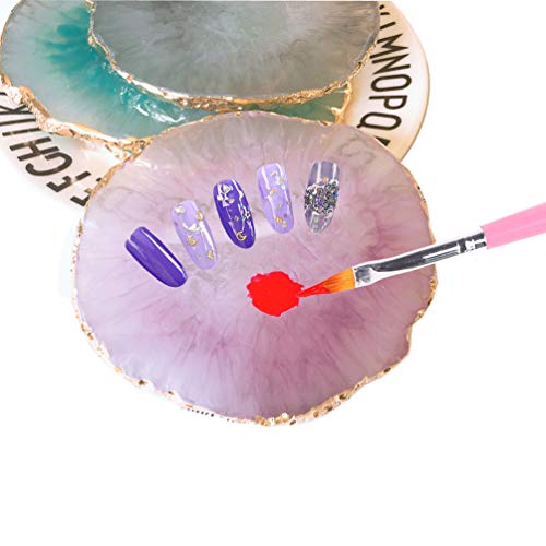 JASSINS Resin Nail Art Palette,Nail Art Painting Mixed Color Palette Gold Edge Nail Gel Color Makeup Display Board (Pink+White)