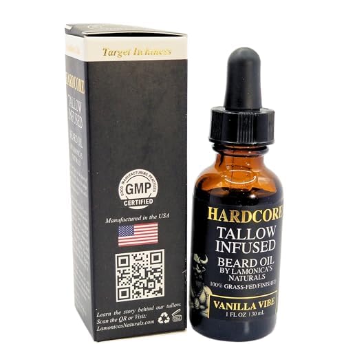 LAMONICA'S NATURALS Beard Oil for Men ?TALLOW-INFUSED, Softens & Moisturizes Beard ? Organic Sanadalwood + USDA Vanilla Scent ? Veteran-Owned Grooming ? HARDCORE