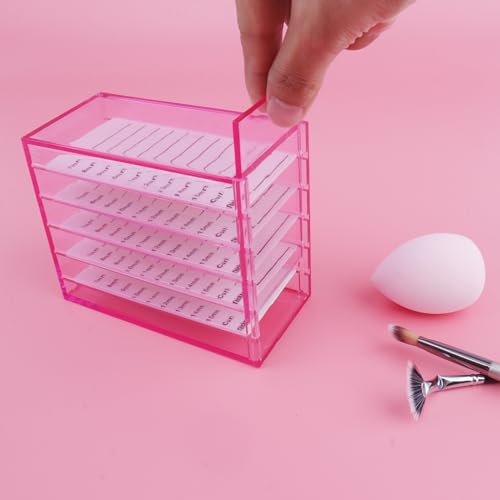 5 Layer Makeup Organizer Storage Box Clear Eyelash Storage Box Eyelashes Grafting Eyelash Extension Tool (Pink)