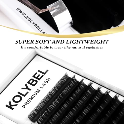 KOLYBEL Classic Lash Extensions 0.05 C CC D DD J B L Curl 8-16mm Mixed Lash Trays Premium Silk Eyelash Extensions Matte Dark Lash Extension for Professional Salon Use (0.05-B-8-16mm)