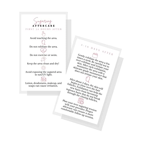 Sugaring Hair Removal Aftercare Cards | 50 Pack | 2x3.5¡± in Business Card | Sugaring Hair Removal Supplies | Waxing Supplies | White Card Design