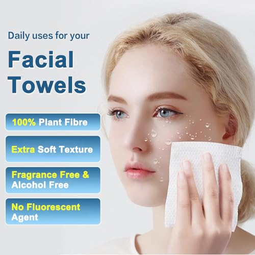 Disposable Biodegradable Facial Towels for Sensitive Skin,Plant Fiber Facial Washcloth,10"¡¿12" Extra Large Size Extra Thick Soft Large Facial Towels, 50 Count / 1 Box