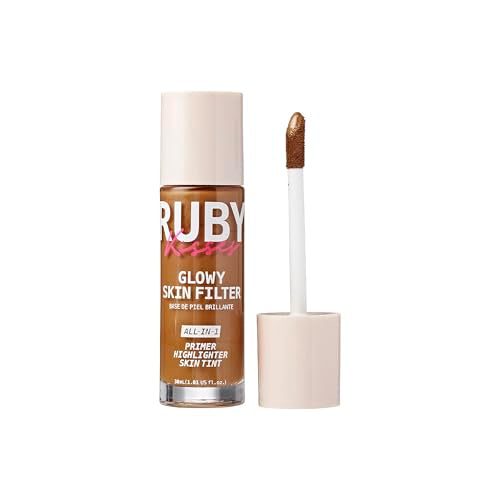 Ruby Kisses Glowy Skin Filter Foundation - All-in-1 Primer, Skin Tint & Highlighter, Hydrating Light Coverage with Squalane, Natural Dewy Finish, Luminous & Radiant Glow (Golden Rich)
