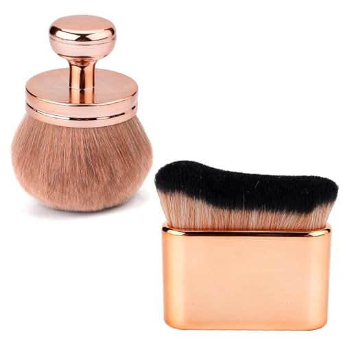 2pcs Extra Large Body Makeup Brush For Self Tanner, Self Tanner Applicator Foundation, Oval Self Tanning Blend Brush Kabuki Brush, Tan Legs Arms Face Body (Rose Gold)
