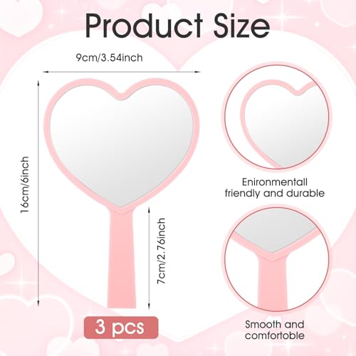 21 Pcs Heart Mirror Hand Held Mirror Valentines Day Gifts Cute Travel Makeup Plastic Heart Shaped Mirrors with Handle Gifts for Women Her Christmas Birthday Party Favor Cosmetic Travel Makeup