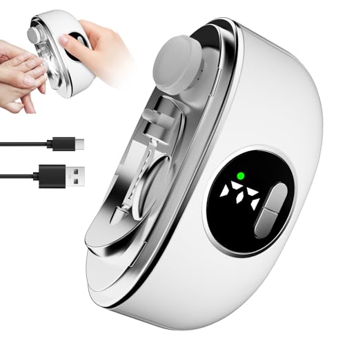 2026 Upgraded 3-in-1 Electric Nail Clipper File & Toenails, Rechargeable Electric Nail File, 6 Speeds with LED Light & Nail Debris Storage, Suitable for Children, Adults, Elderly for Thick Nails