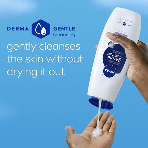 NIVEA Derma Comfort Caring Body Wash for Sensitive Skin, Body Wash with Hyaluronic Acid and Vitamin E, 16.9 Fl Oz Bottle, Pack of 3