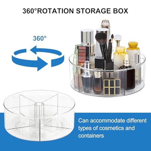 360¡Æ Rotating Makeup Organizer 11.5" Clear Turntable Lazy Susan Organizer for Vanity, Bathroom Counter, Pantry, Cabinet, Spinning Cosmetic Storage Holder with 5 Dividers for Skincare, Makeup Brushes