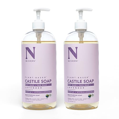 Dr. Natural Castile Liquid Soap, Lavender, 2 pc - Sulfate-Free, Paraben-Free, Cruelty-Free Multi-Purpose Soap with Shea Butter, Coconut Oil, Olive Oil