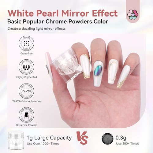 Saviland White Pearl Chrome Nail Powder and 12 Colors Nail Art Pens Set